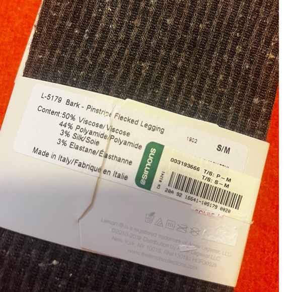 Lemon touch of silk brown pinstripe flecked ribbed leggings made in Italy NWT - Picture 6 of 7